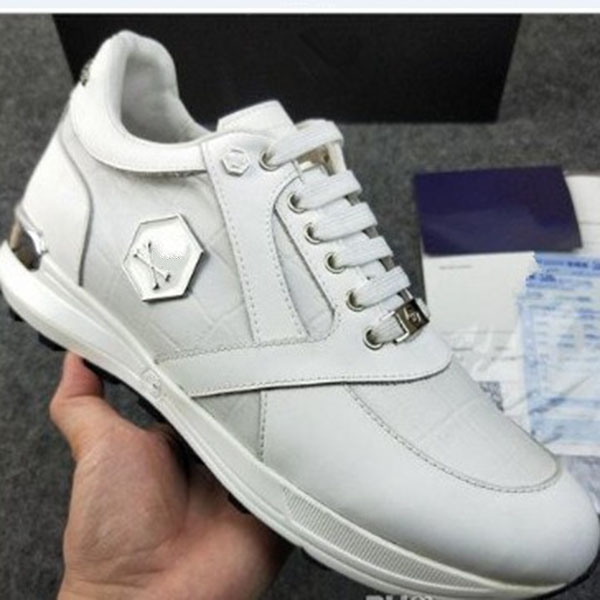 

2021 men's high-end PI@HILP PI@IE lace high-top leather casual shoes fashion flash drill mens sports MJK001