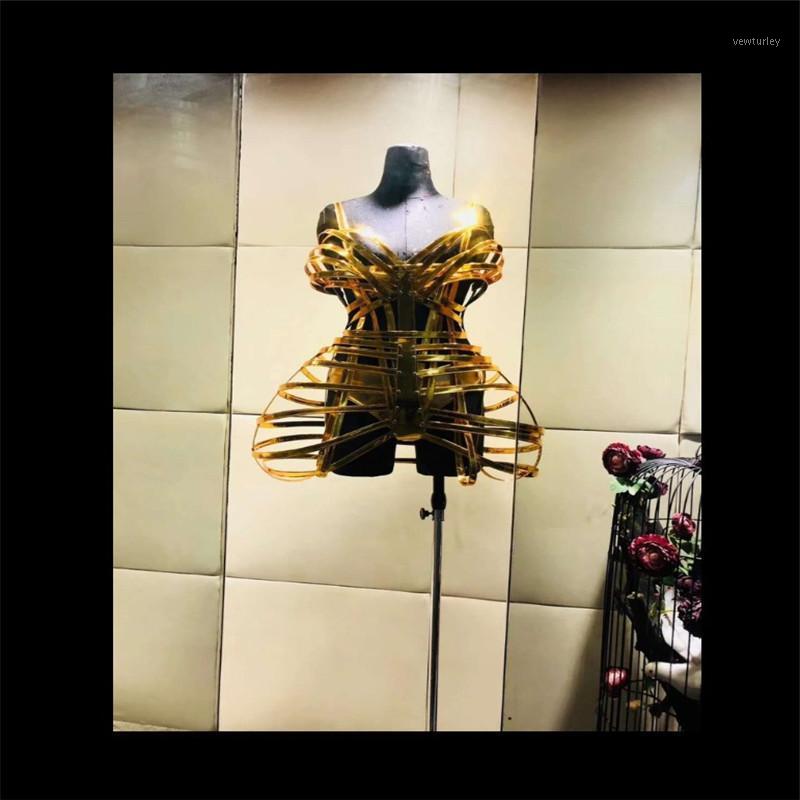 

Party Decoration DC20 Gold Mirror Female Stage Costumes Ballroom Dance Girdle Dress Sexy Perform Wears Clothe Strips Outfits Bar Bodysuit