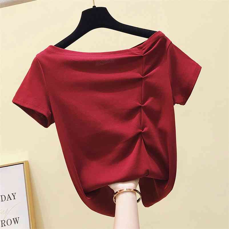 

Women's Short Sleeves Ruffles T-Shirt Cotton Tee Summer Girls Pullover Casual Tops Tees A2606 210519, White