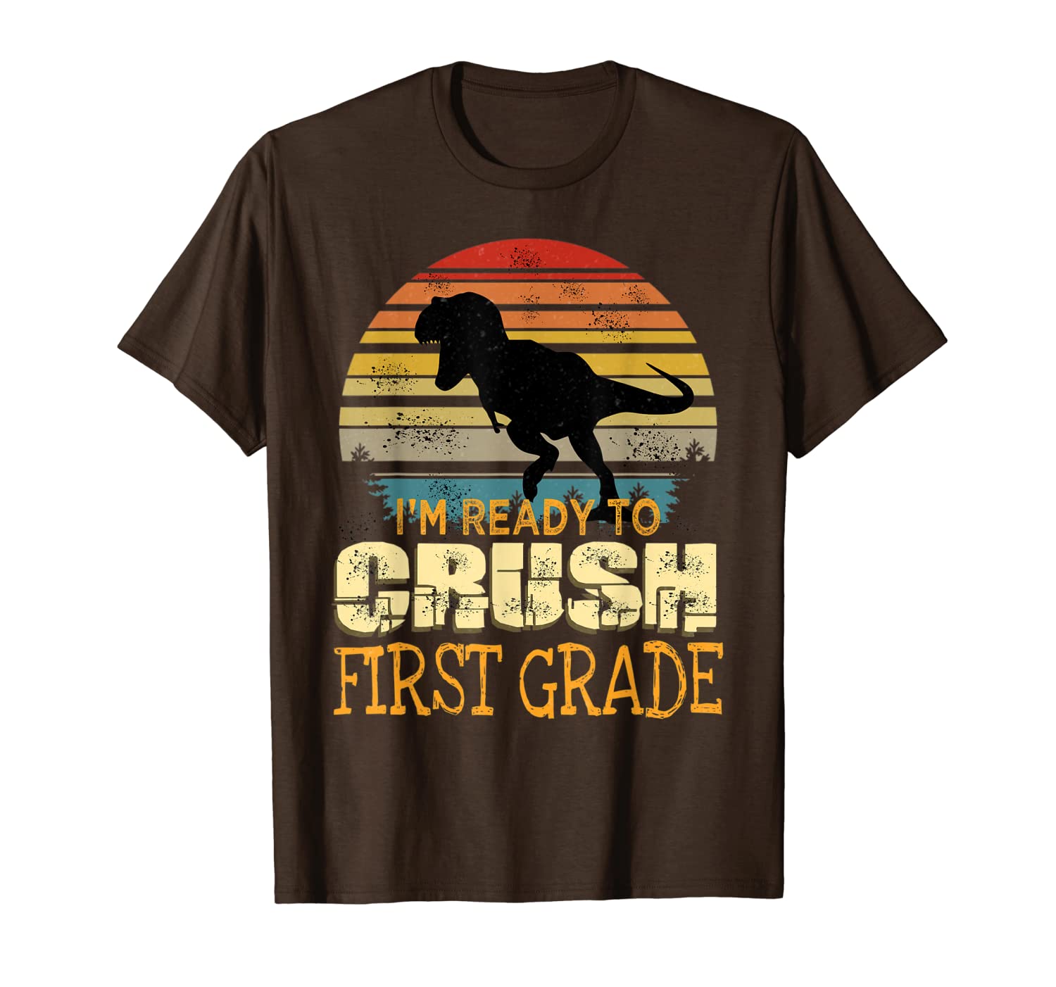 

ready to crush first grade 1st day of school dinosaur boys t-shirt, White;black