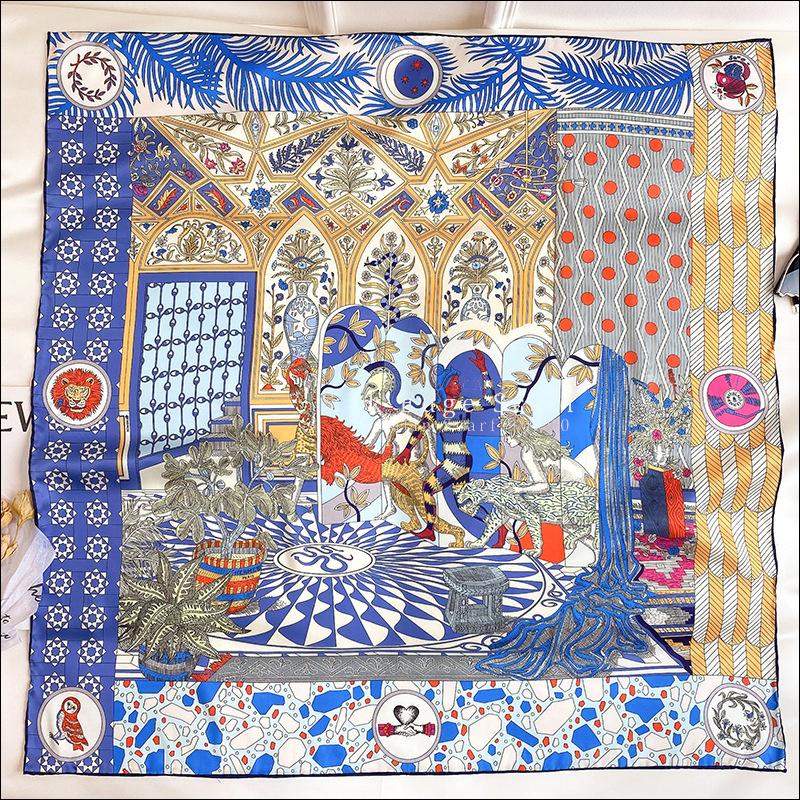 

Scarves 90cm Designer Silk Head Scarfs For Women Manual Rolled Scarf 90x90 Top Bandana Foulard Femme Soie De Marque Luxe