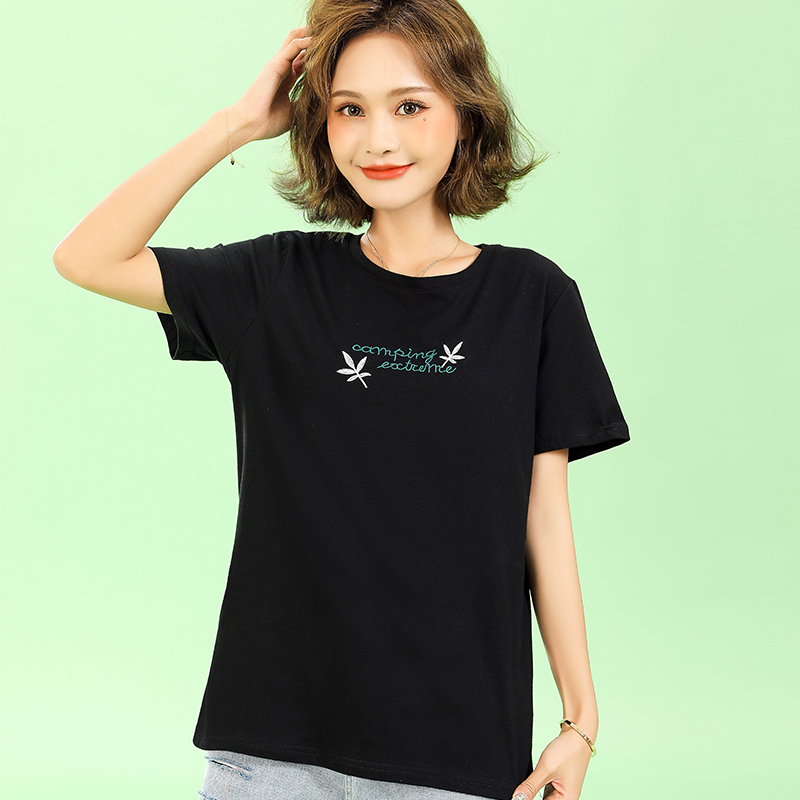 

cotton medium teen length short T-shirt women's summer wear 2021 loose half sleeve top, White