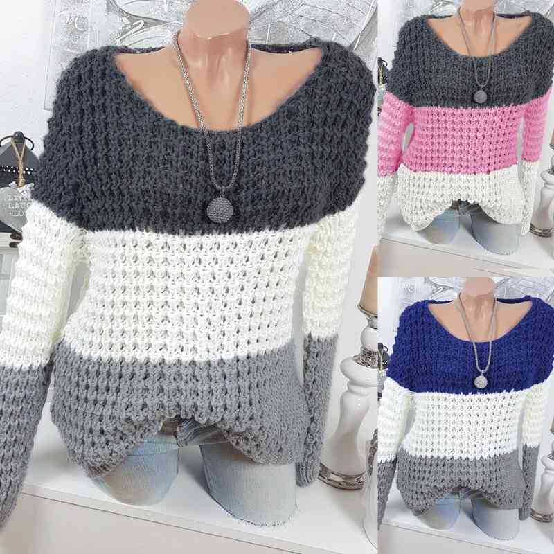 

Color Block Sweater Womens  Jumpers Casual Long Sleeve Knitted Striped Oversized Fluffy Pullover Women 210603, Pink
