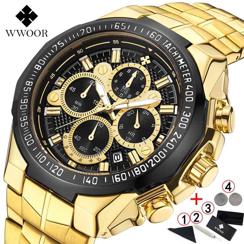 

Men Watches Brand Luxury Big Diver Chronograph Watch Gold Waterproof Golden 's Wristwatch Relogio Masculino 210707, Slivery;brown