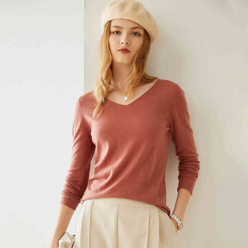 

Women's Two Piece Pants autumn and winter cashmere bottoming shirt fashion joker V-neck blouse women's BZUH, Black