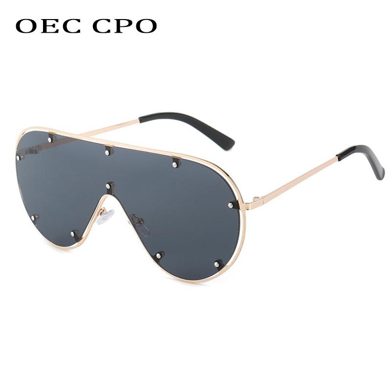 

Sunglasses OEC CPO Oversized Rimless Women Fashion Rivets One Piece Lens Sun Glasses Female Vintage Shades Goggles Eyewear UV400