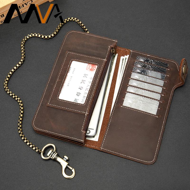 

Wallets MVA Cowhide Leather Men Wallet With Iron Chain Crazy Male Two Fold Card Metal Men's Money Clip, 8716-coffee