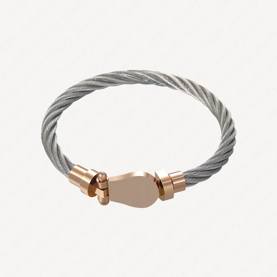 Fashion Horseshoe Cuff Charm Bracelet 18k Rose Gold Plated Stainless Steel Bracelets Bangles For Men Love Bangle Accessories With Jewelry Pouches-image-736718623