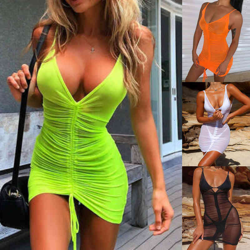 

Summer Pareo Beach Cover Up Bathing Women Bikini Outfit Tunics See Through Slim Beach Dress Plage Wear Saida De Praia, White;black