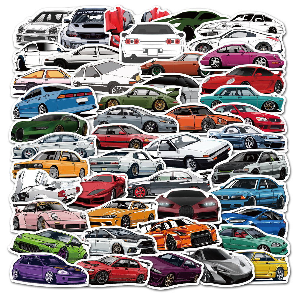 

Car sticker 10/50/100pcs Sports Racing Car Stickers for Helmet Bumper Luggage Bicycle Snowboard Cool Vinyl Decals Sticker Bomb JDM Styles, 50 pieces mixed set