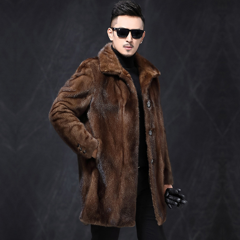 

Coat Men' Fur Natural Mink Jacket Winter Hair Warm Medium Length Casual Large CNR6, Brown