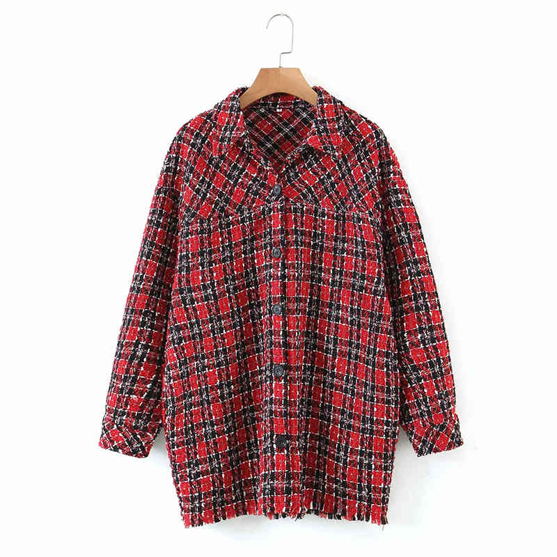 

Women British Style Hem Tassel Lattice Jacket Female Retro Fashion Shirt Collar Chic Top 210520, Multi