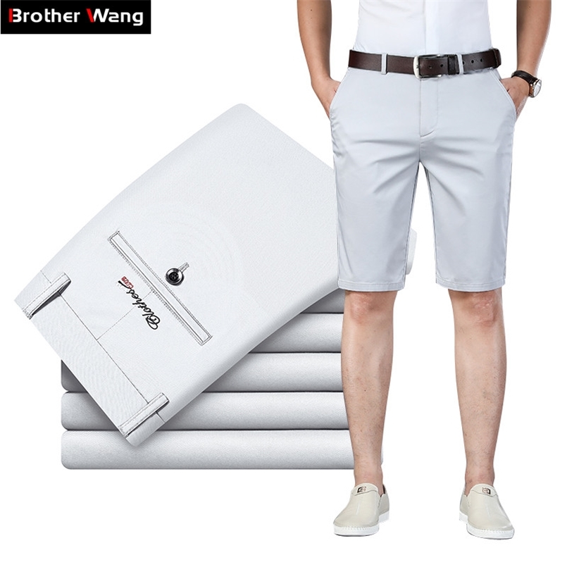 

6 Color Casual Shorts Men Summer Straight Elastic Business Fashion Thin Short Pants Male Brand Khaki Beige Black Navy 210716