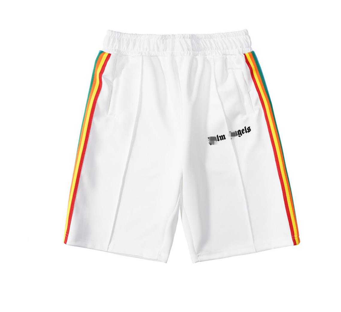 

21SS Pants European and American tide brand PALM casual side rainbow striped shorts elastic waist men women sports five-point, Black