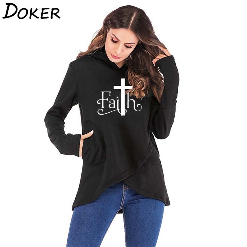 

Autumn Faith Letter Print Fashion Hoodies Sweatshirts Women Hooded Pullover Sweatshirt Female Casual Warm Tops 6 Colors 210603, Red