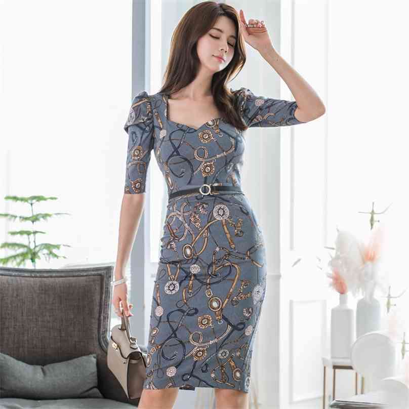 

elegant print tight Dress korean ladies Summer Short Sleeve cabaret party bodycon Dresses for women 210602, Mixed color