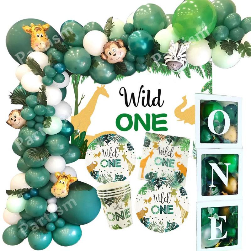 

Party Decoration ! Wild One Birthday Balloons Jungle Safari Forest Kids First 1st Supplies