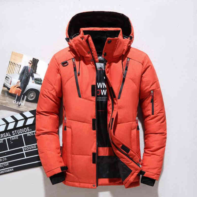 

down High quality men's Down winter thick warm snow outerwear fashion white duck jacket hooded parka casual men coat, Black