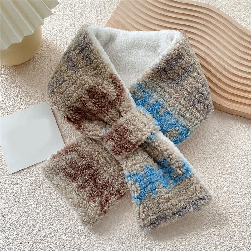 

Scarves 2021 Korea Style With Thick Warm Wool Scarf Women Knitting Cross Stitching Imitation Collar, Blue;gray