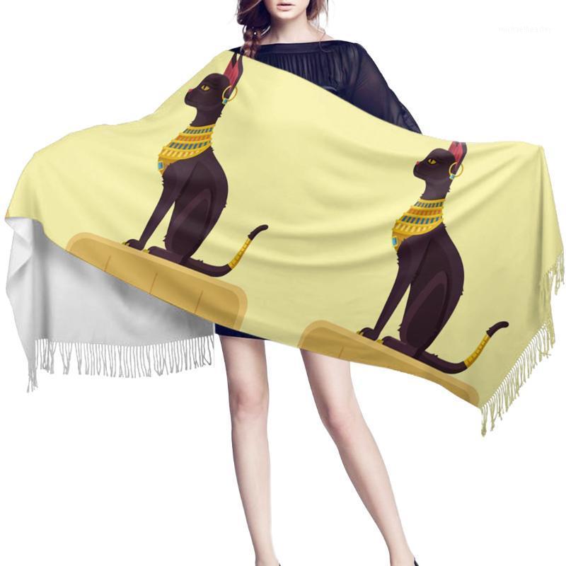

Scarves Women Cashmere Scarf Autumn Winter Hijab Wrap Egypt Animal Kitten Printed Shawls Headband Summer Ladies