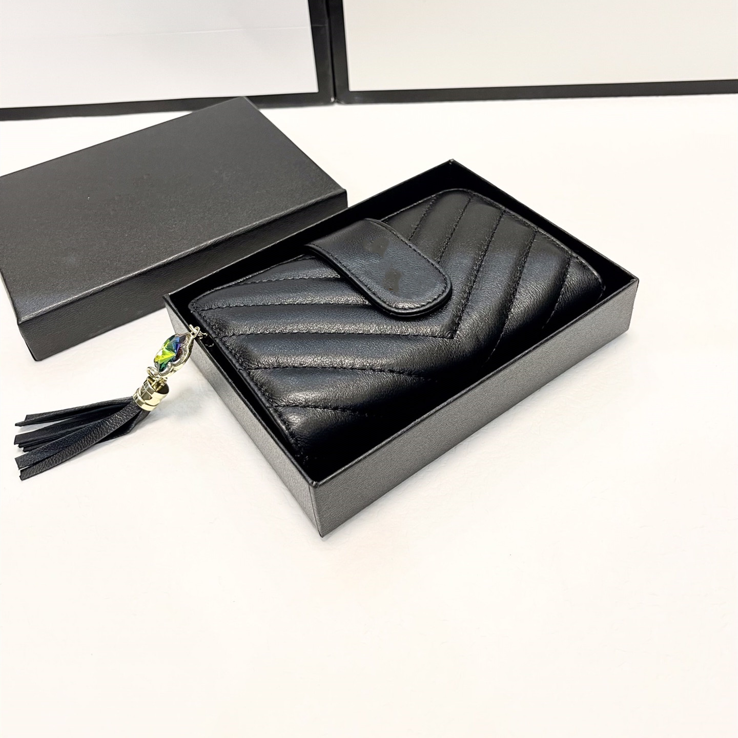 

2022High quality designer wallet leather long women's change bag card bag, Black
