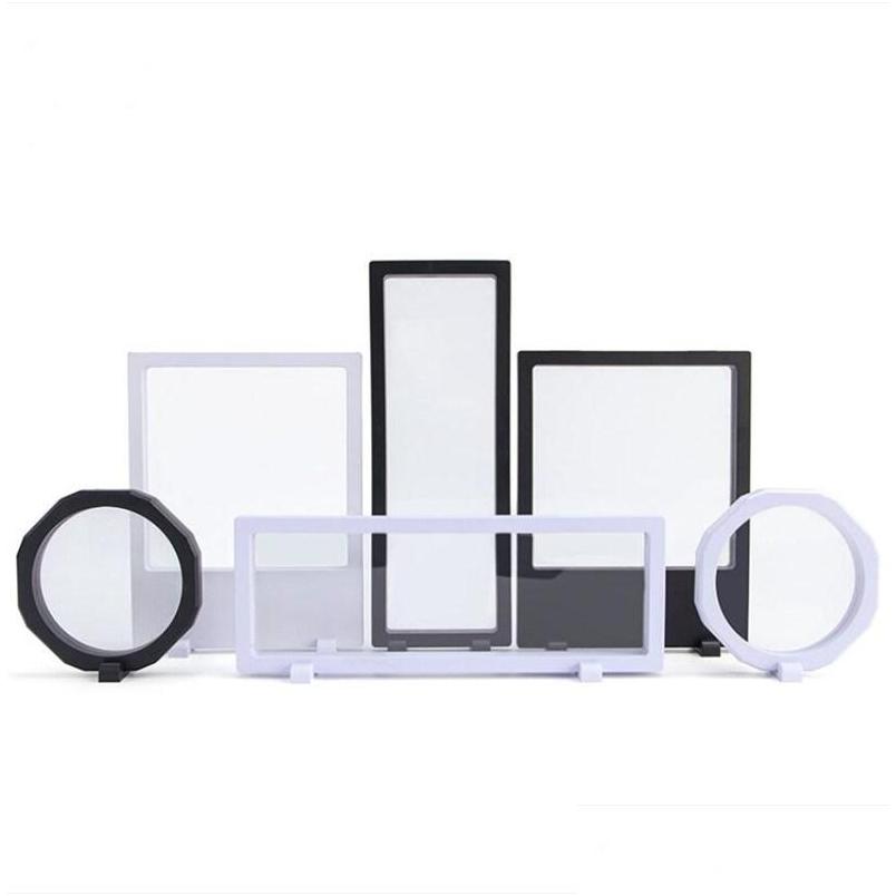 

Packaging Drop Delivery 2021 3D Floating Jewelry Display Shadow Box With A Stand Picture Frame Rings Pendant Necklace Coins Medals Presentati, Black