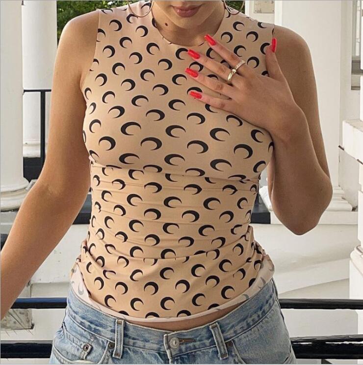 

Marine Serre Same style Moon Sleeveless T-shirt Tops Tees Fashion Women Summer Thin Slim-fit Base Shirts - No label, White