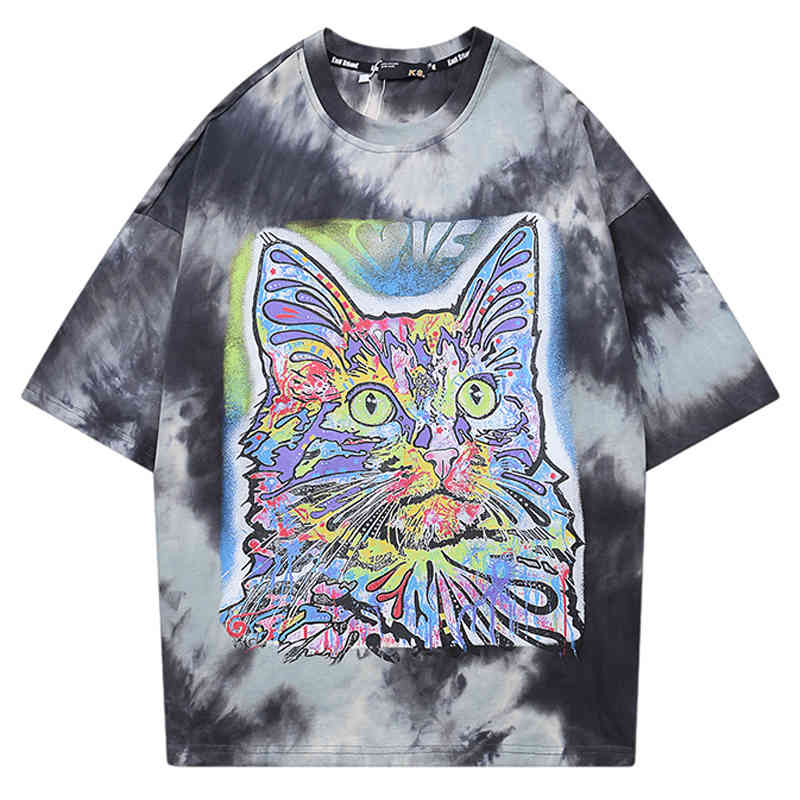 

Men's T-Shirts Camiseta masculina estampa colorida de gato e tintura camiseta unisex hiphop casual manga curta ss camisetas tamanho gran 6D8W, 1# shoe box