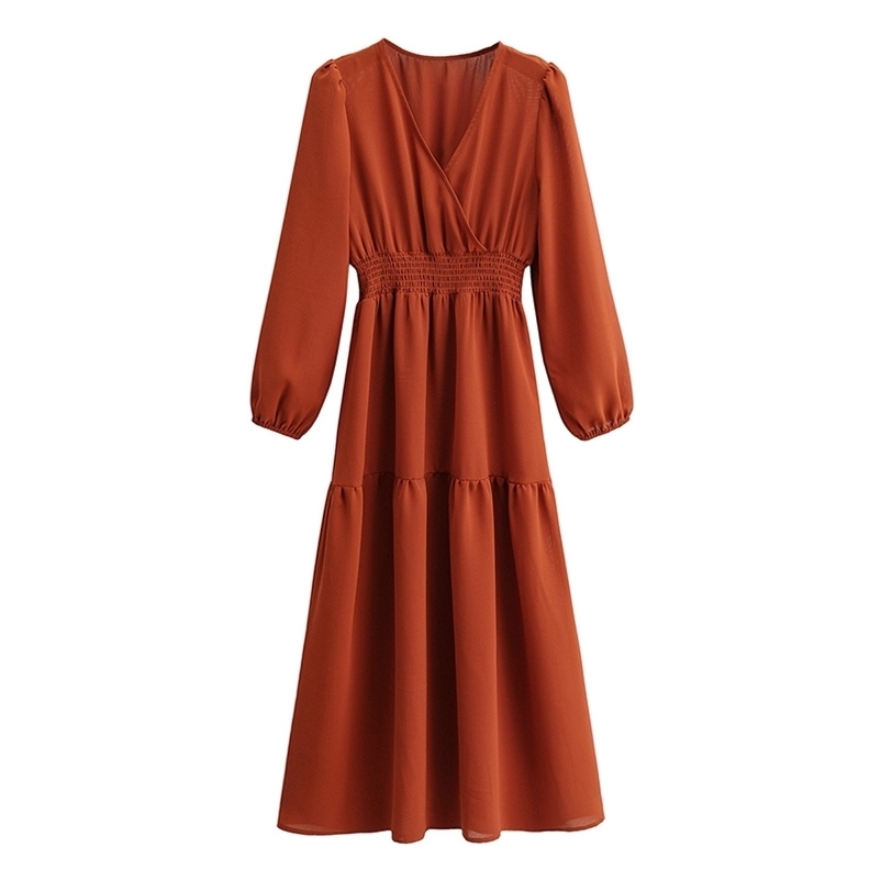 

Summer Women's Mid-Length Dress Slim Fit V-Neck Party 210524, Claret