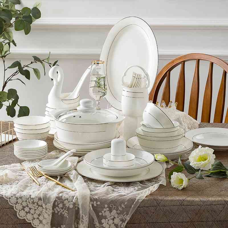 

bowl dish set household creative ceramic european simple bone china tableware gift bowl and chopsticks plate