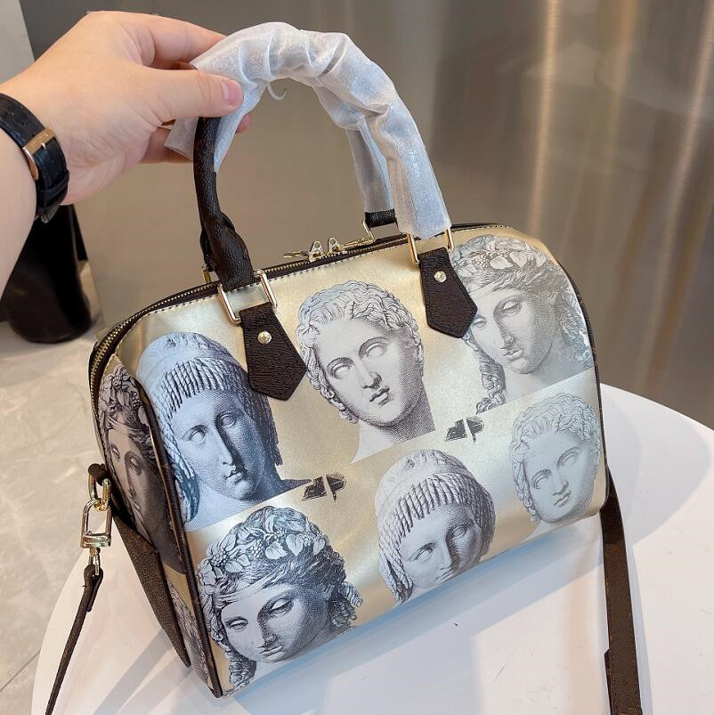 

Statue Heads Print Boston Bags SPEEDY BANDOULIERE 25 30 Italian artist Piero Cameo capsule Leopard Crossbody Handbag Greco Roman motifs Leather Wild at Heart Totes