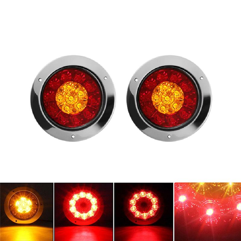 

Working Light 16 LED Car Round Amber Red Taillights Rear Stop Brake Running Reverse Lamp Brass 12V-24V Truck Tail