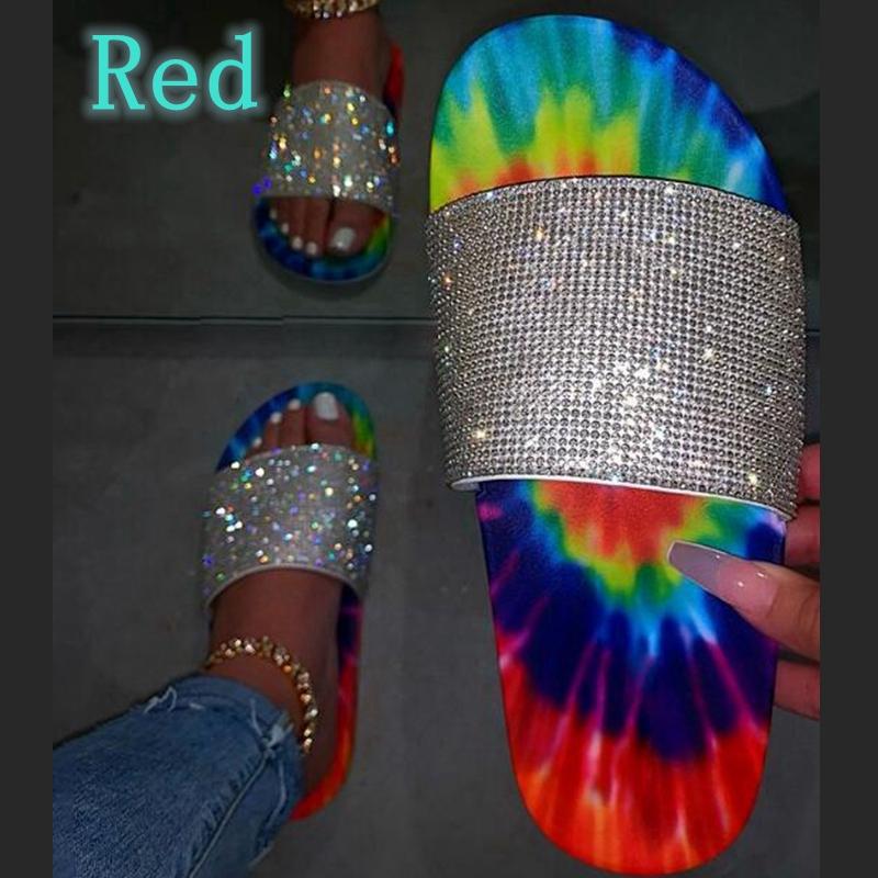 

Summer Women Slippers Open Toe Fashion Rhinestone Bling Ladies Sandals Girls Crystal Beach Shoes Wild Casual Simple, Black
