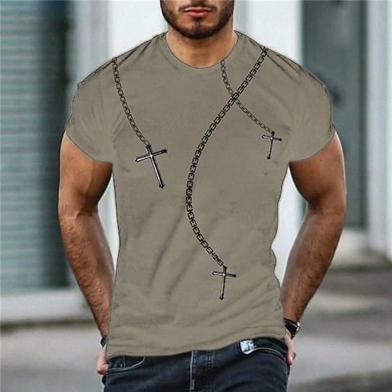 Men's T shirt 3D Print Graphic Cross Crew Neck Daily Sports Print Short Sleeve Tops Casual Classic Designer Big and Tall Gray o6oF#