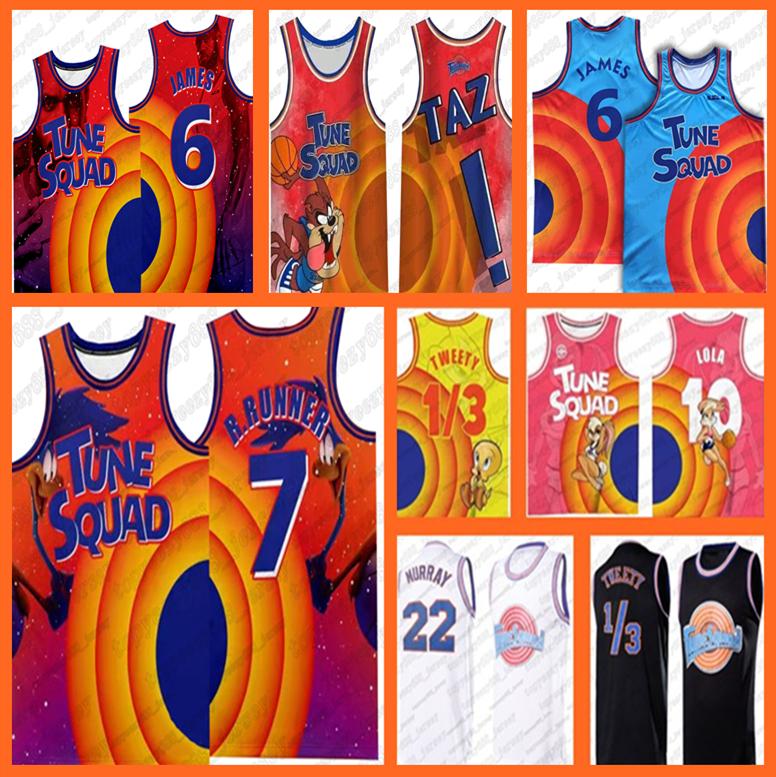 

Space Jam Jersey Movie Tune Squad 1/3 Tweety D.DUCK LeBron 23 Michael Basketball 7 R.RUNNER ! TAZ 22 Bill Murray 6 James NCAA 10 Lola Bunny, Black;red