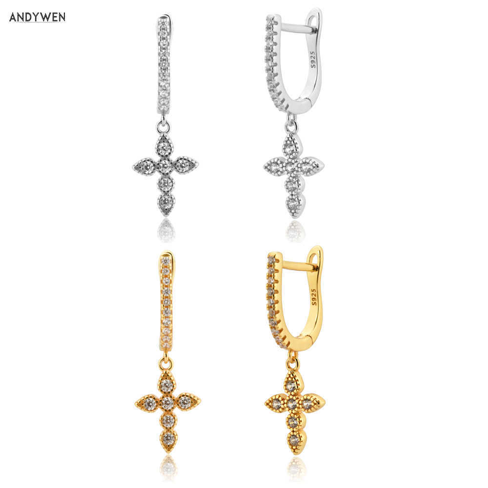 

ANDYWEN 100% 925 Sterling Silver Large Ovals Big Cross Drop Earring Arrivals Design Pendiente Zircon CZ Luxury Jewelry 210608