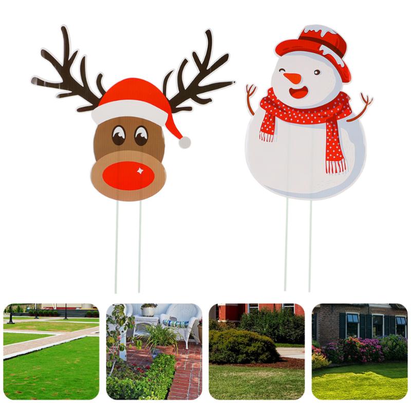 

Greeting Cards 1 Set 2 Pcs Christmas Yard Signs Garden Stakes Lawn Decorations (White Brown)