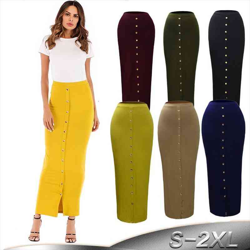 

Plus Size Faldas Ropa Mujer Moda Autumn Long High Waist Button Bodycon Korean Muslim Jupe Femme Skirts Women Clothing, Black