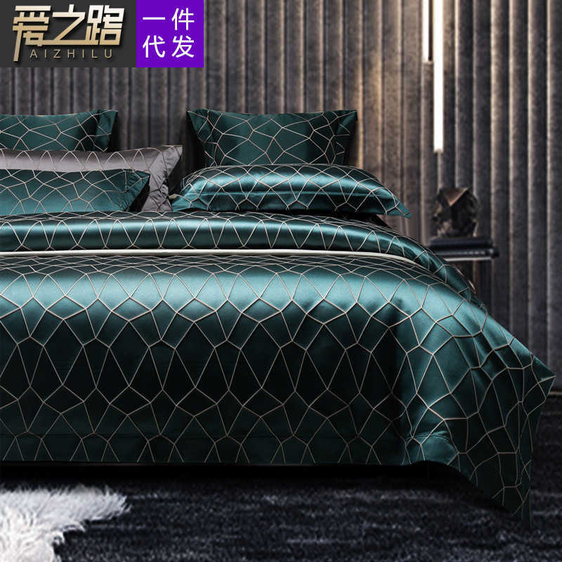 

Fashion light luxury 120 yarn dyed jacquard four piece set of simple high-end villa 1.8m bedding, White
