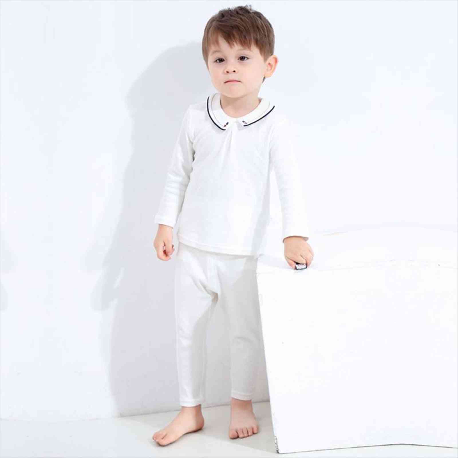 

Spring And Autumn Infant Cotton Clothes Boys Long Sleeved Bottoming Shirt Trousers Sets Childrens White Simplicity Top