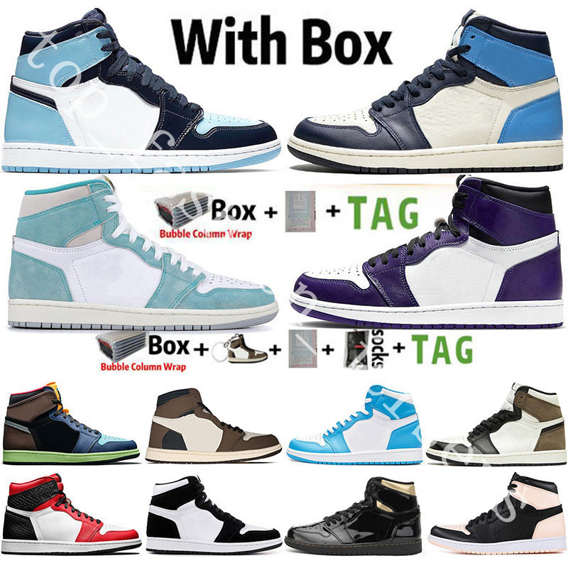 

With Box 2021 Jumpman 1 1s Mens Basketball Shoes top Obsidian UNC Twist Travis Scotts Turbo Green Chicago Sport Sneakers Trainers Size 36-47