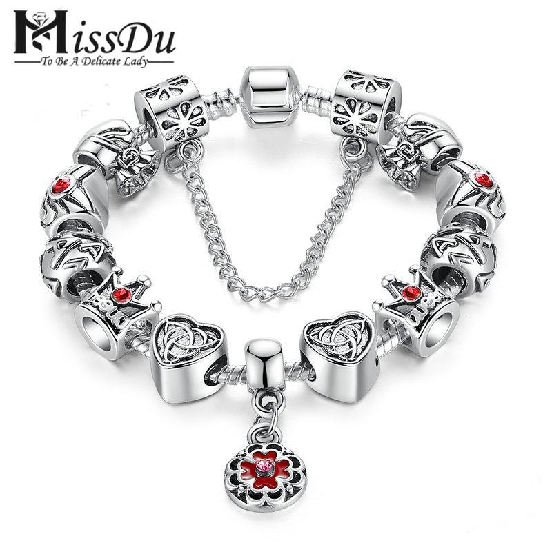 

Beaded, Strands MissDu DIY Beads Green Glass Female Environmental Protection Crown Love Alloy Ancient Silver Exquisite Bracelet, Black