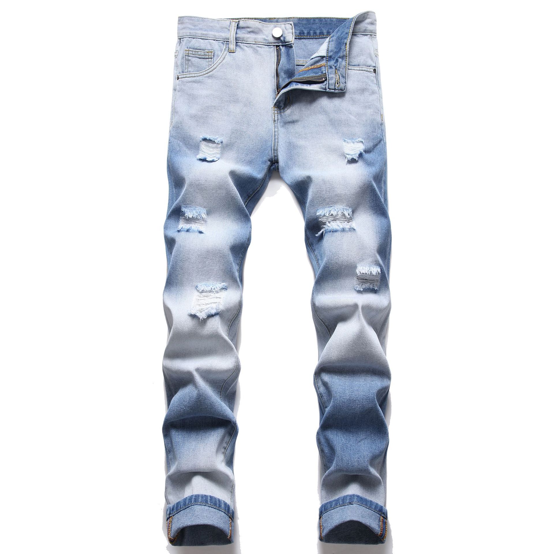 Factory Price Broken Destroy Mens Jeans Skinny Ripped Hole Denim Pant Plus Size-image-739074414