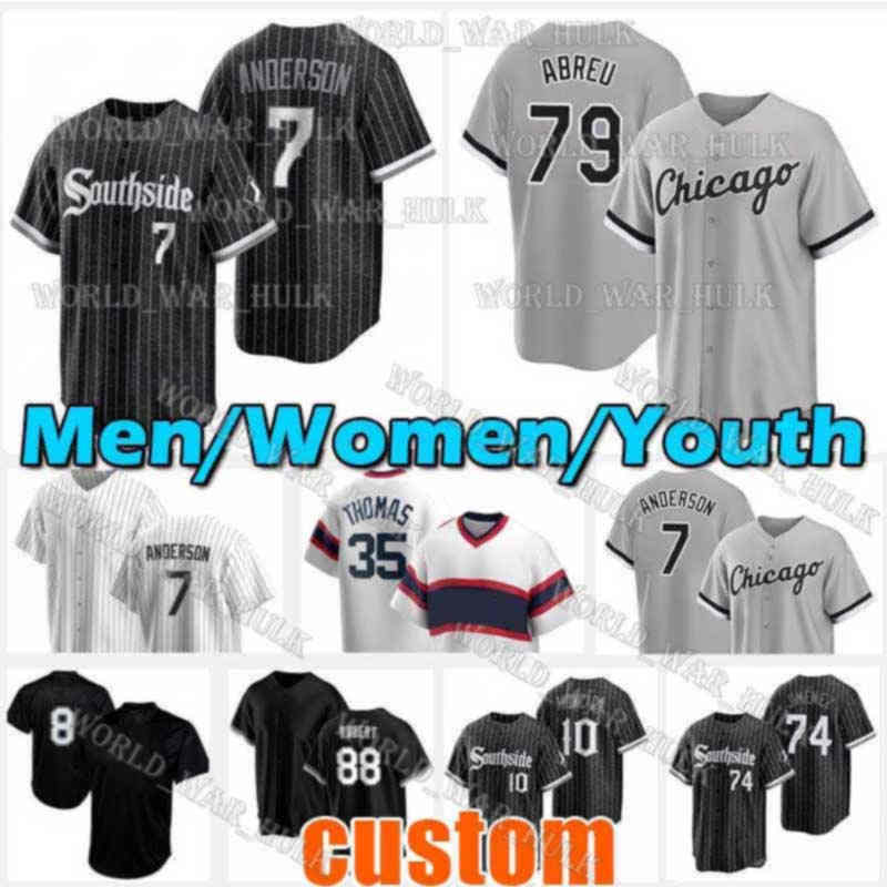 

Southside 7 Tim Anderson Jersey 2021 City 74 Eloy Jimenez White 88 Luis Robert Connect 10 Yoan Moncada 35 Frank Thomas 79 Jose Abreu 8 Bo Jackson Nick Madrigal Custom, Men custom retro(baiwa)