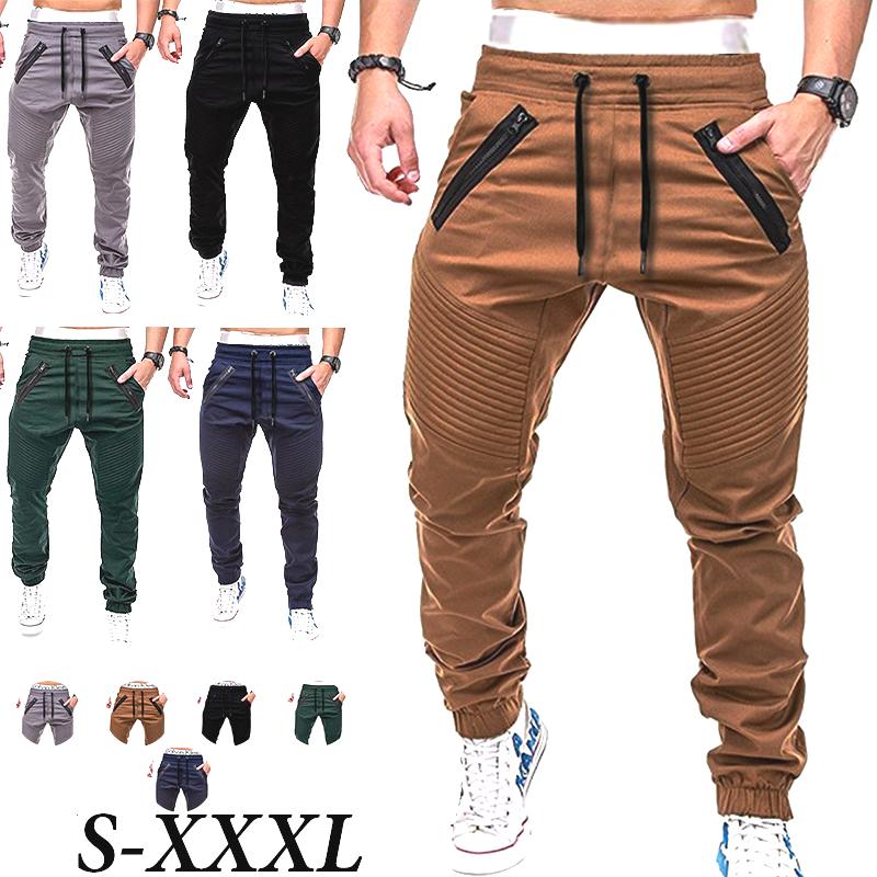 

Men' Pants Men Casual Joggers Solid Thin Cargo Sweatpants Male Multi-pocket Trousers Hip Hop Harem Pencil, 2-white