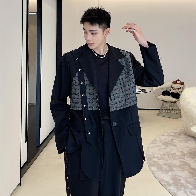 

Men's Suits & Blazers Suit Coat Spring And Autumn Yamamoto Style Niche Design Splicing Color False Two Leisure Loose Large Size, Black