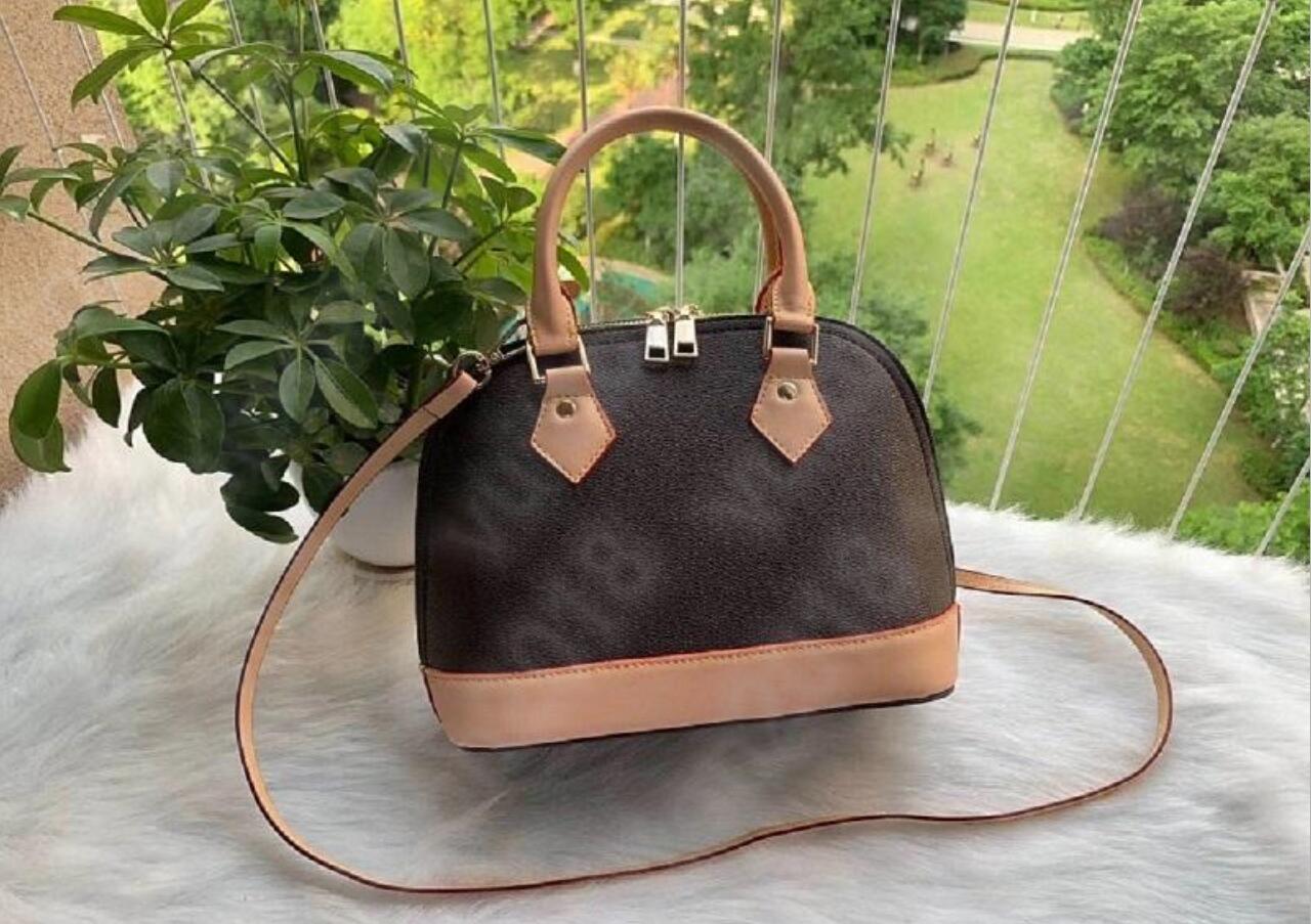 

lady designer Handbag Women Leather ALMA BB Ladies Shoulder Bag Evening Shell bag Luxury Messenger Bags Purse Tote, Brown ageing