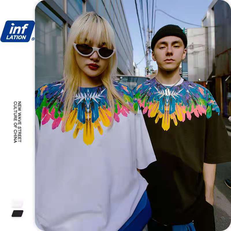 

2021 Summer fashional printing t-shirts crew neck loose casual style short sleeve shirts, White;black