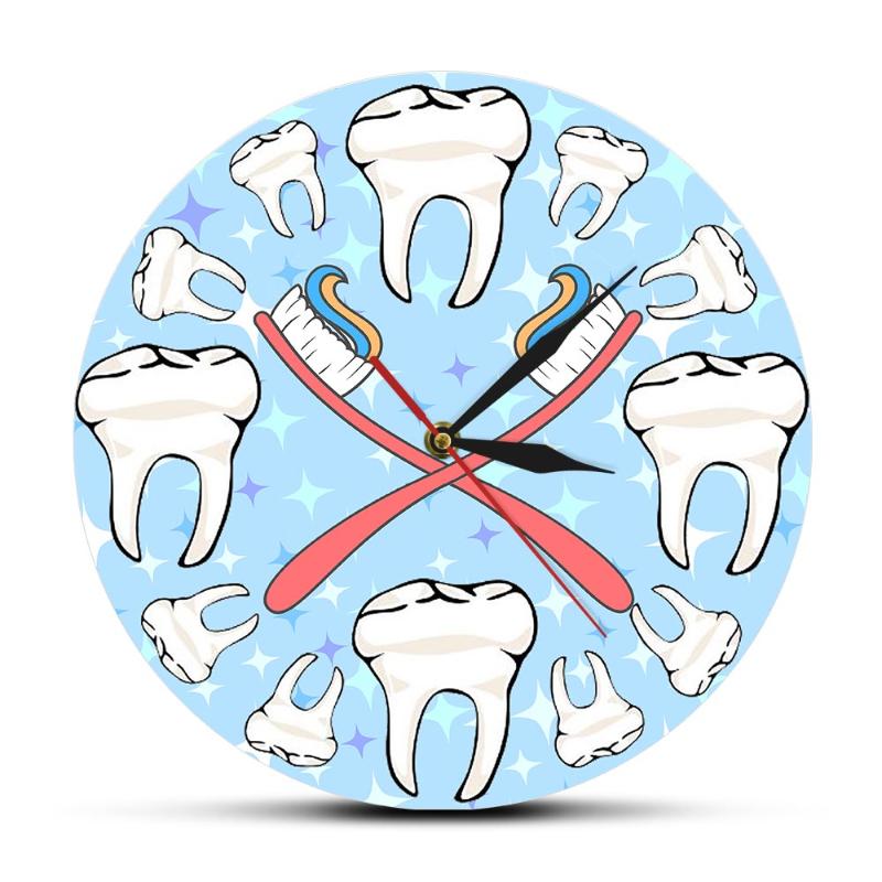 

Wall Clocks Dentist Teeth Clock Silent Swept Oral Health Art Decor For Dental Office Cartoon Toothbrush Watch Kids Living Room