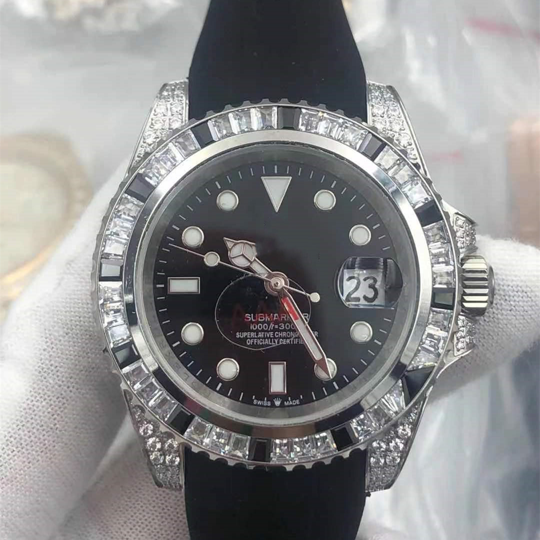 

2021 color diamond men's watch 40mm GMT automatic mechanism movement rubber belt waterproof Sapphire, Slivery;brown